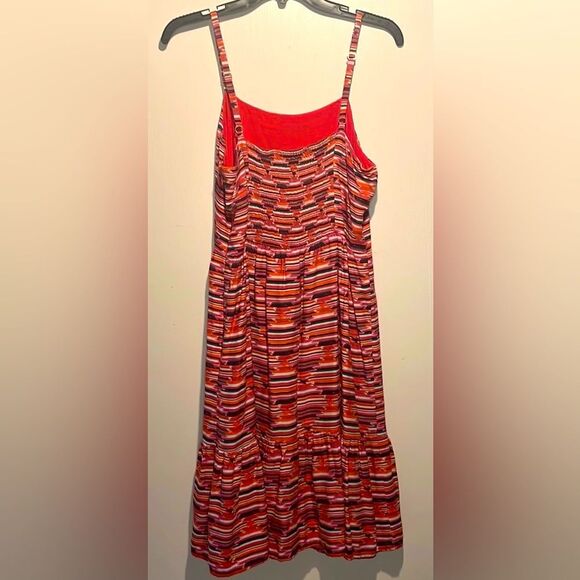 Loft- Ikat Vibrant Aztec Boho Beachy Southwestern Multicolor Ruffle Dress- 6 - Picture 3 of 11